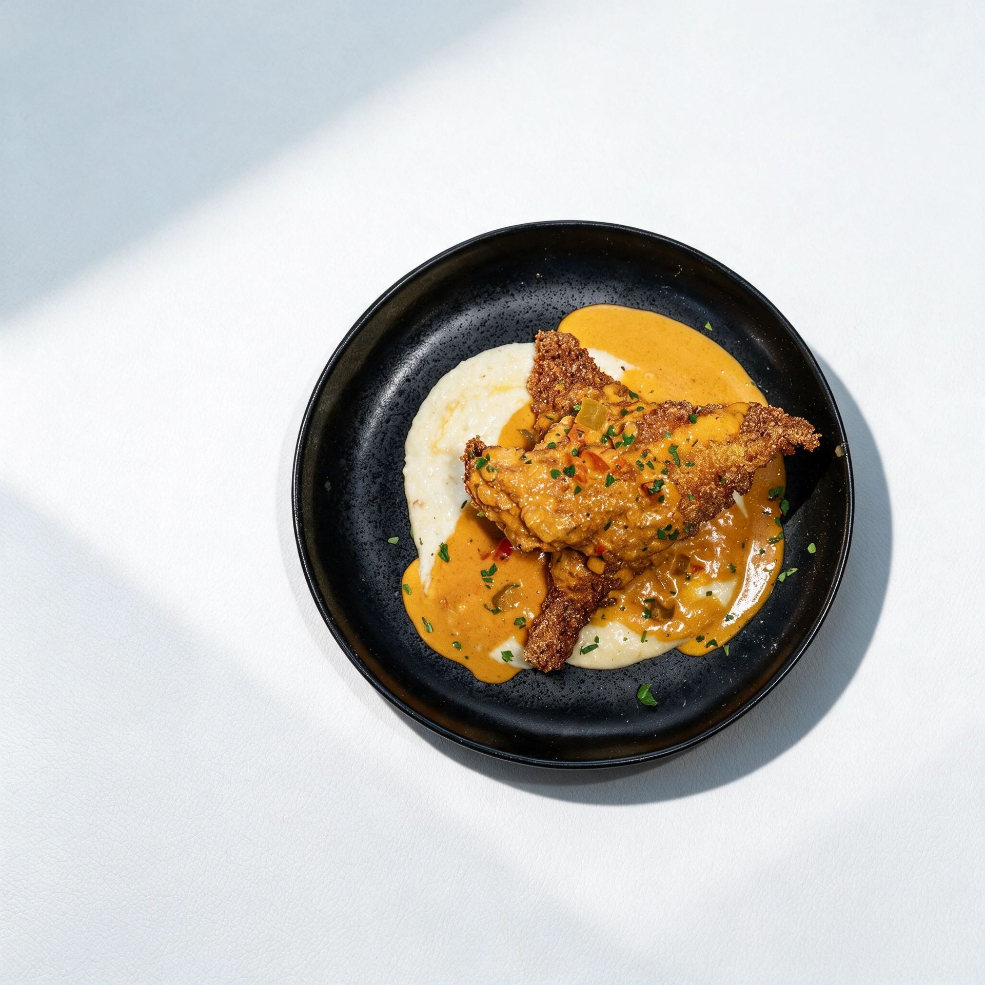 Fried catfish over grits